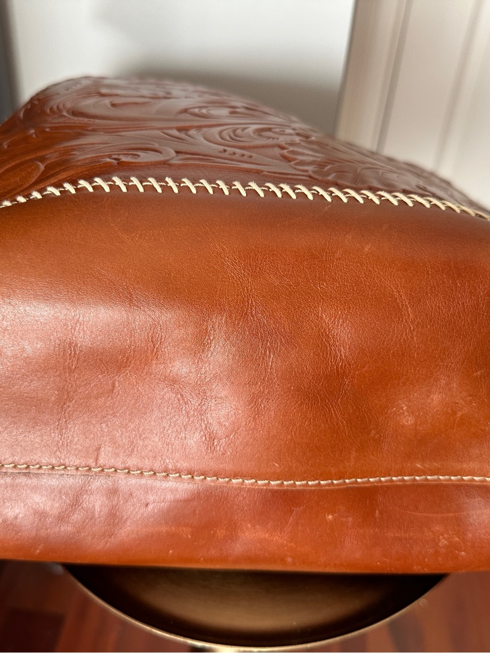 Patricia Nash Tooled Floral Leather Tote and matching pouch in Cognac Brown - Picture 4 of 12